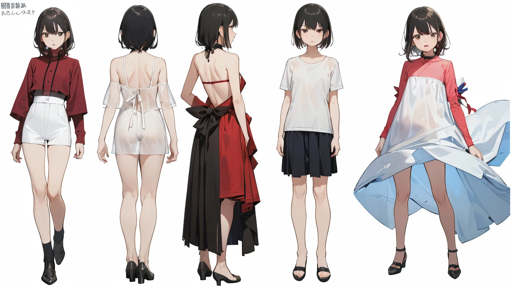 masterpiece,Awards, high quality,High resolution,HD,4K,8K,high quality,1girl, solo, standing, charturnerv2:0.5, full body character turnaround of 1lady, Multiple views of the same character in the same bikini, (simple background, white background:1.3), multiple views, (2views:1.5), side view, front view, character painting, two-dimensional culture, microbikini,short hair