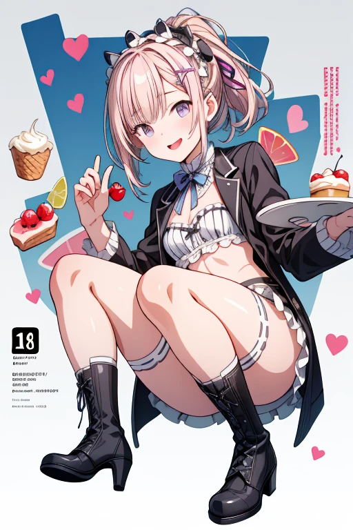 1 girl, small nose, very beautiful detailed face and eyes, bright colors, cute face, delicate beautiful face, Bright magenta eyes, cute eyes, sparkling eyes, Big eyes, (small breasts:1.3), (perky chest:1.1), (pointed chest:1.0), (icecream magazine cover:1.3),highest quality, WorKs of masters, High resolution,BlacK color hair,shiny hair, side ponytail,hair between eyes,bangs, (black jacket, real clothes, cleavage, black skirts, black thighhighs, thigh strap, fingerless gloves, single glove:1.2) , spread legs, panties shot, medium hips, glamorous body, white skin, smile, thin pubric hair, super beautiful face, Super beautiful eyes, Super beautiful hair,trendy outfit,sexy and attractive,full body esbian, Real World, Natural light,perfect Natural light,(with sparkling eyes and a contagious smile), This masterpiece is not only visually stunning but also tells, make of cake cooking , in the kitchen, open mouth, looking at viewer,