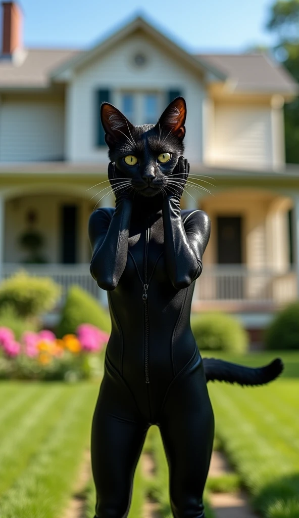 analog film photo. <lora:FF-Latex.ID-XL-011.bf16:1> latex cat, a cat wearing latex, the latex is pleasant, wearing latex.. Hard light, hard shadows, faded film, desaturated, 35mm photo, grainy, vignette, vintage, Kodachrome, Lomography, stained, highly detailed, found footage