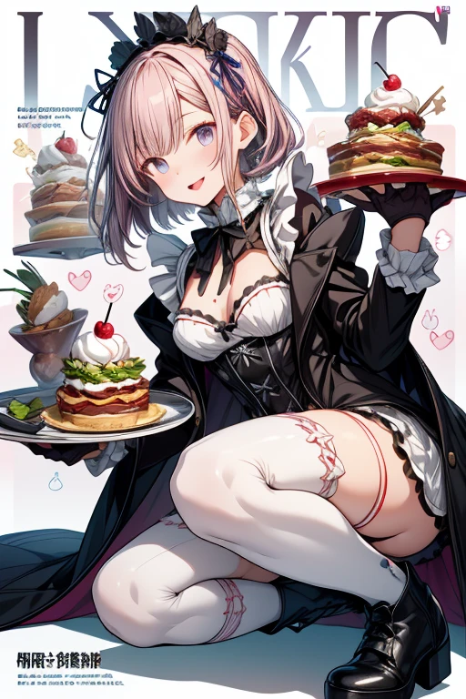 masterpiece, absurdres , 1girl, hairclip, playboy bunny, rabbit ears, fake animal ears,latex leotard,holding tray,indoors, restaurant,smile,closed eyes,^ ^, thighs, surprised,