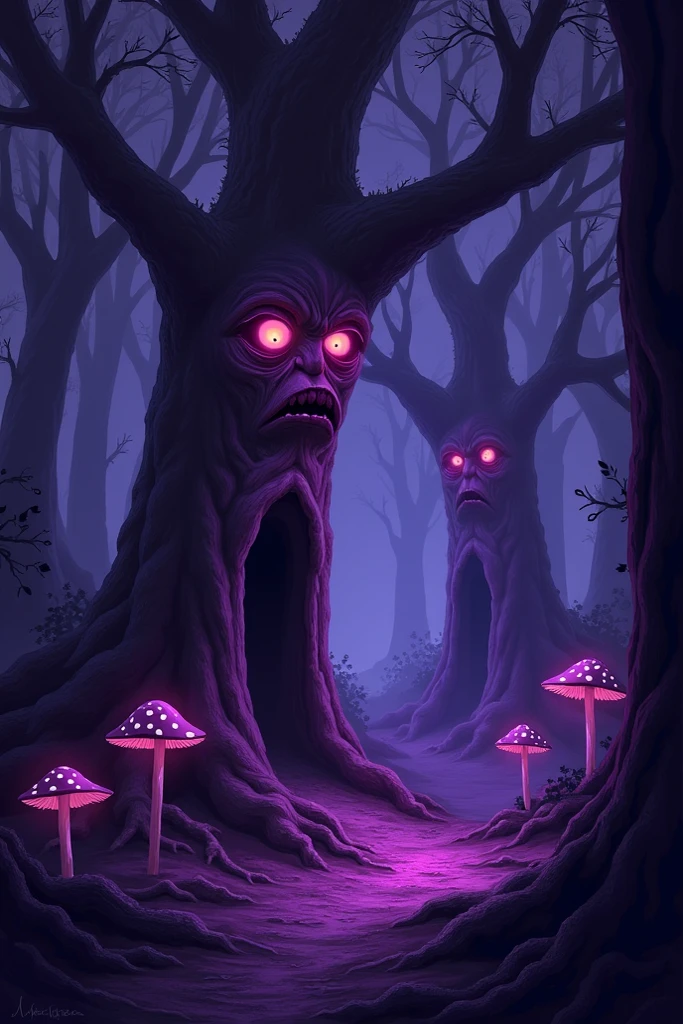 Plesios with vivid-blue white-gray and purple-pink color palette with background in nightmare fuel art style