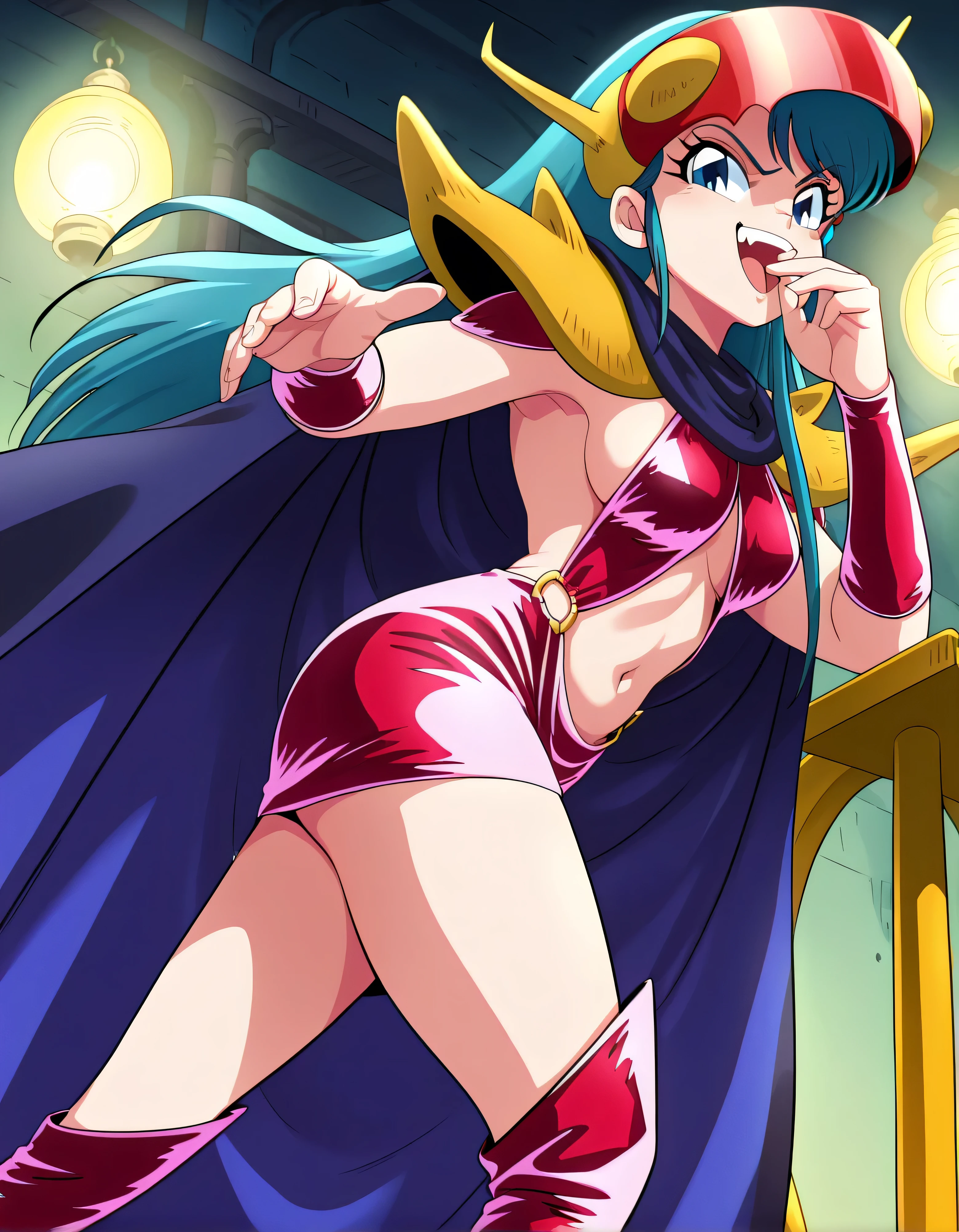 core_9, score_8_up, score_7_up, score_6_up, score_5_up, score_4_up,source_anime, fay3val3nt1n3, purple hair, short hair, lipstick, green eyes, solo, yellow hairband, yellow crop top, red jacket, off shoulder, bare shoulders, yellow shorts, anal sex, cum, cum in ass, cumming, eyes rolling back, torn clothes, open mouth, pussy, penis, full nelson, squinting, clenched teeth, smile,