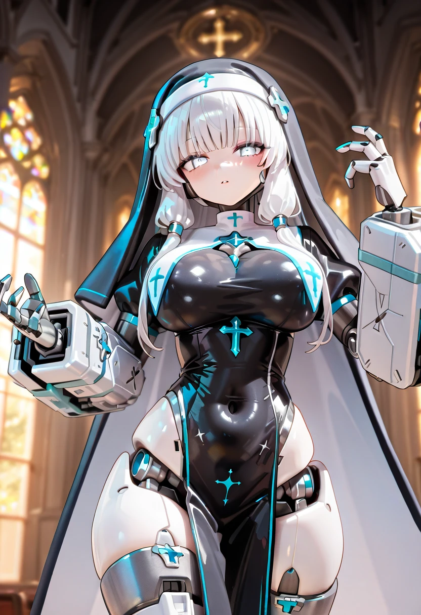 (Half-human, half-mechanical girl), ((Lower body mechanized))