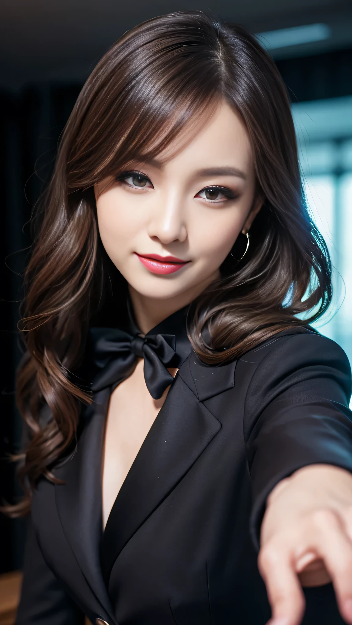 best quality, ultra high res, masterpiece, (photorealistic:1.4), (1girl:1.5), woman, (looking at viewer), (skindentation), (detailed face and eyes), professional lighting, photon mapping, radiosity, physically-based rendering, Real skin texture, (8k, RAW photo), extremely detailed, slender body, ((Ultra detailed)), eyeshadow,( long hair:1.4), KNEELING, (office lady:1.2), (FROM ABOVE:1.4), blush, (tongue out:1.5), medium breasts, (fang out:1.5), (mature female:1.4),