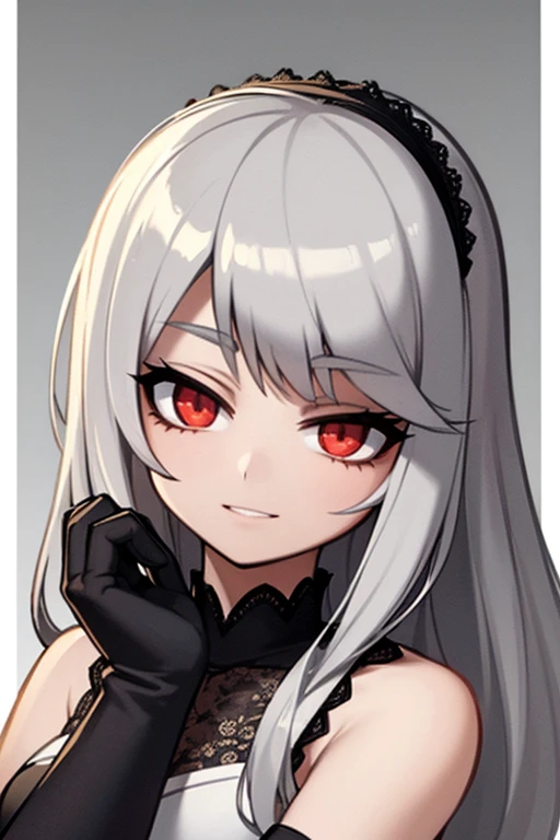 High resolution, detail, 高いdetail, Shortcuts, Gray Hair, Grey Hair, Silver Hair, Exposed breasts、Open your mouth, Red eyes, Multiview, accessories, Illustration, Anime Style, girl、Overall image、