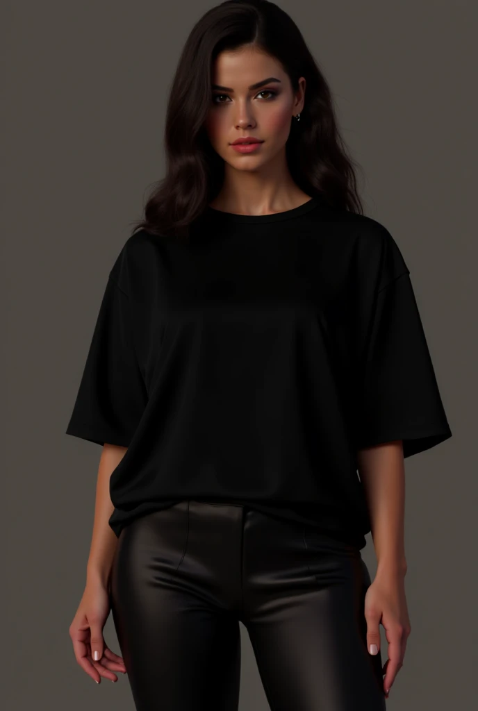 RAW photo, a close-up portrait photo, full body front view of 25 year old female, Deborah Ann Woll, (((wearing only a black plain men's T-shirt as a dress))), (((round shirt collar, crew neck))), (((wearing only men's plain black large T-shirt))), (((men's plain black large cotton T-shirt: 1.2))), (((short-sleeved T-shirt, men's large plain T-shirt))), (bare legs, leg showing , t-shirt covering legs), (((arm tattoos))), wavy red hair, short haircut, pale skin, slim and toned body, dream shot, dramatic pose, looking straight at camera, intense gaze, ((smile)), portrait, half body crop, half body shot, full body shot, ((from facing the camera, front view)), detailed skin texture, standing in the rave, (highly detailed skin: 1.2), 8k uhd, dslr, (((difuse uv light, ultraviolet purple lighting nightclub rave style, ultraviolet rave soft illumination))), high quality, film grain, Fujifilm XT3, (wallpaper 8k from extremely detailed CG unit), ((square jaw)), (well-defined jaw), (downturned lips), (detailed anatomy), hyper-realistic, trend in cgs society, intricate, high detail, sharp focus, Dramatic, Volumetric ultraviolet lighting, digital painting, intense, modelshoot style, (extremely detailed 8k wallpaper from CG unit), full body shot of the world's most beautiful artwork, pearlescent skin, Directed By: Jeremy Mann, trending on ArtStation , Photorealistic painting art by MidJourney