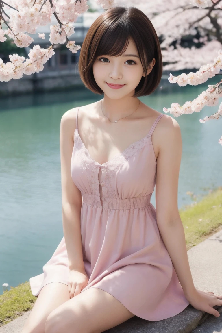 ((of the highest quality, 8K, masutepiece: 1.3, Raw photo)), Sharp Focus: 1.2, (1 AESPA Girl :1.1), Solo, (Realistic, Photorealistic: 1.37), (Face Focus: 1.1), Cute face, hyperdetailed face, brunette short messy hair, Small Smile, slender, (Off-the-shoulder chiffon dress: 1.2), thigh, squatting, garden, flower, dahlia