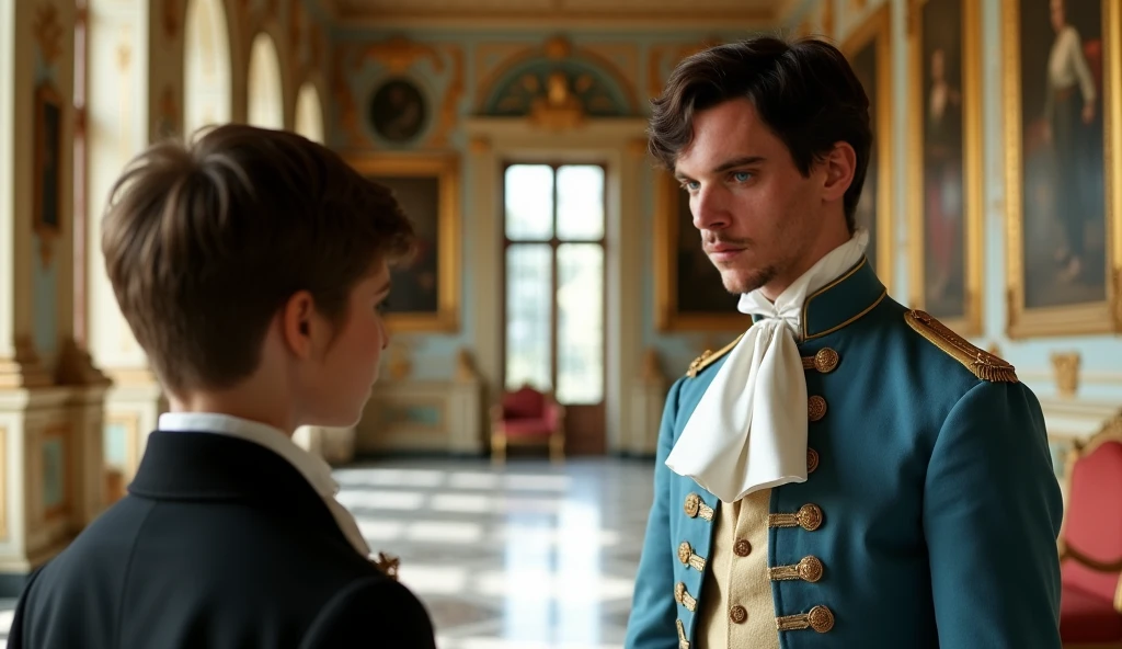 Make image about a conversation with a boy and Napoleon Bonaparte