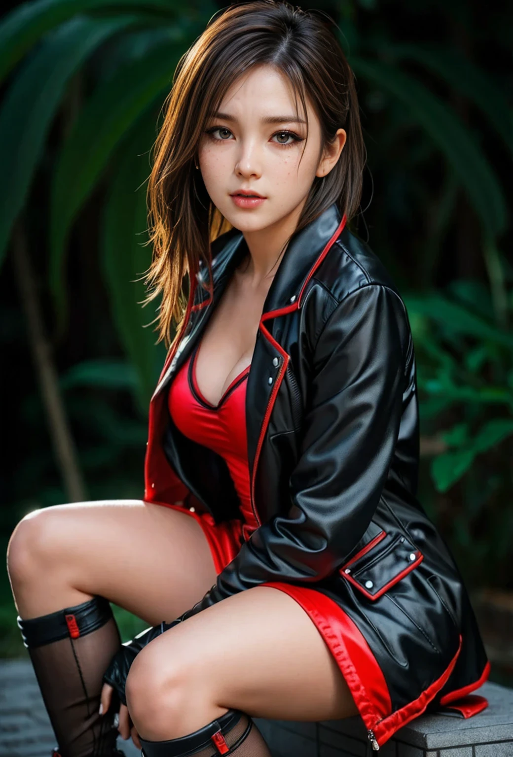 best quality，8k，smile，blazer，middle School girls，Red Leather Jacket，Pink hair and black latex suit，Zippered Bra，Bun Hair，beautiful girl,swimsuit,比基尼,multiple girls are depicted，She has her bangs down，Brown Hair，harem，idol group，photo shoot，long hair，highest quality，big breasts，happy girl,horny girl，yellow eyes，Red shorts，Pool，Latest Fashion，future fashion，Beautiful Girl Country，Beautiful Girl&#39;s Paradise，fur jacket，perfect face，standing position,girls hugging each other，letting down one&#39;s bangs，beautiful eyes,Ocean,girls hugging each other,smooth hair，Angel Girl，multicolored hair colors，naughty girl，Wearing pink leather shorts，beautiful girl，beautiful girl，loose socks