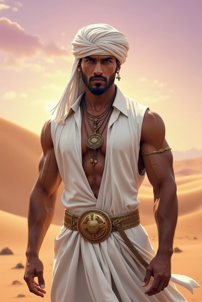 a handsome arabian prince relaxing in the heat of a desert oasis --auto --s2