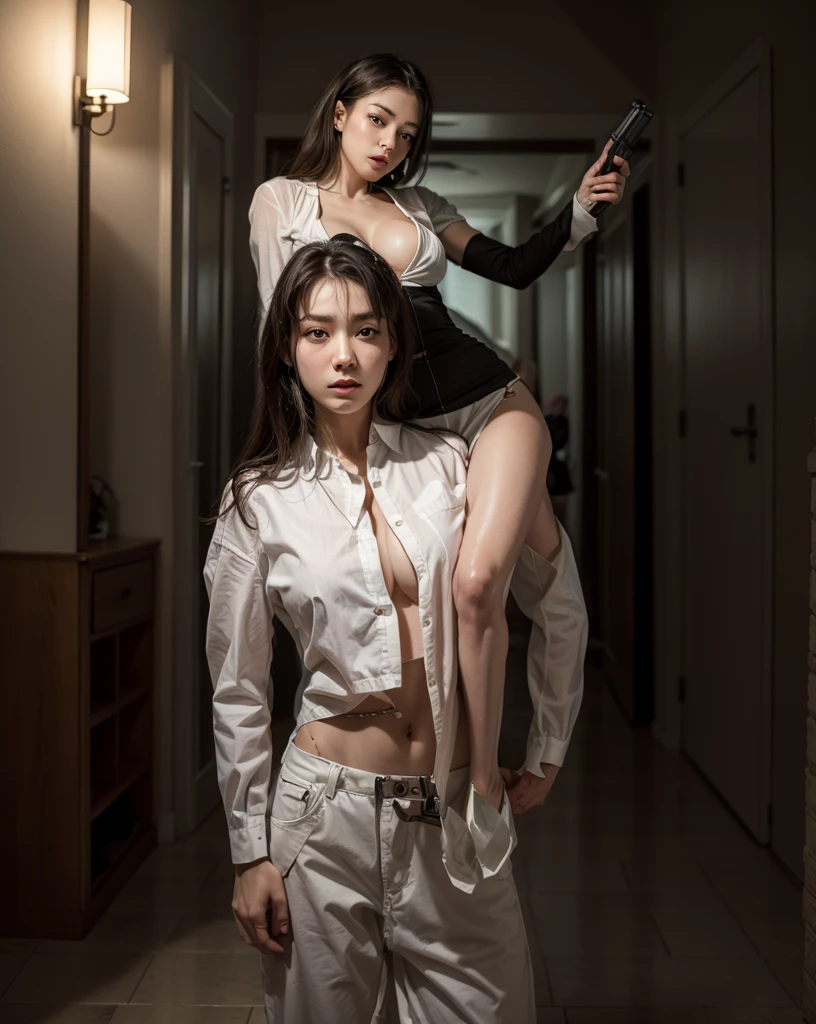 charwoman, chained to the wall, gives blowjob to his boss, oral sex, short uniform, slim figure, flat chest, Obedience, Short skirt, wet panties, modern office, Sweden