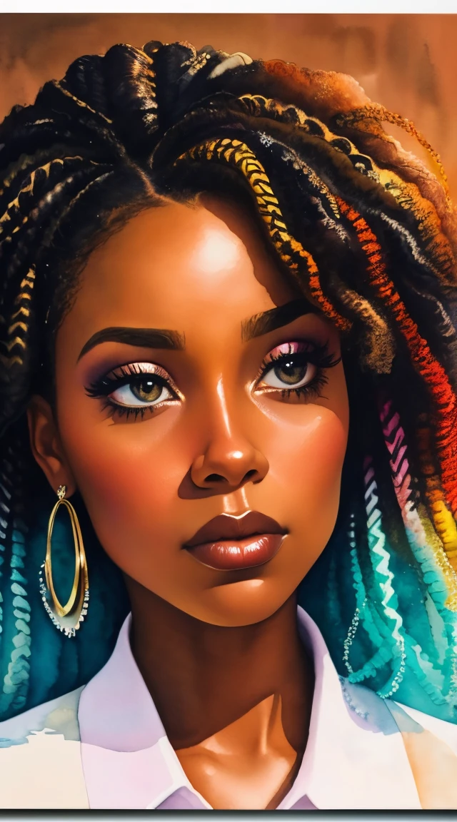 sfw, Highest Quality, masterpiece, (Split lighting photography), Highly detailed photo, of (attractive african goddess woman with Luxuriant afro-textured hair), dark skin, portrait, perfect face, alluring eyes, extreme long curly messed hair, extreme rainbow neon rainbow hair, heterochromia eyes, really curly hair, (wearing shirt and bloomers:1.2),  (highly detailed skin), freckles, (tattoos:0.6), toned body, large breasts, (key light:0.4), split lighting portrait, medium depth of field, photographed on a Canon EOS R5, 100mm lens, F/4 aperture, (hyperdetailed, intricate details), sharp focus, 8k, absurdres, 8mm film grain
