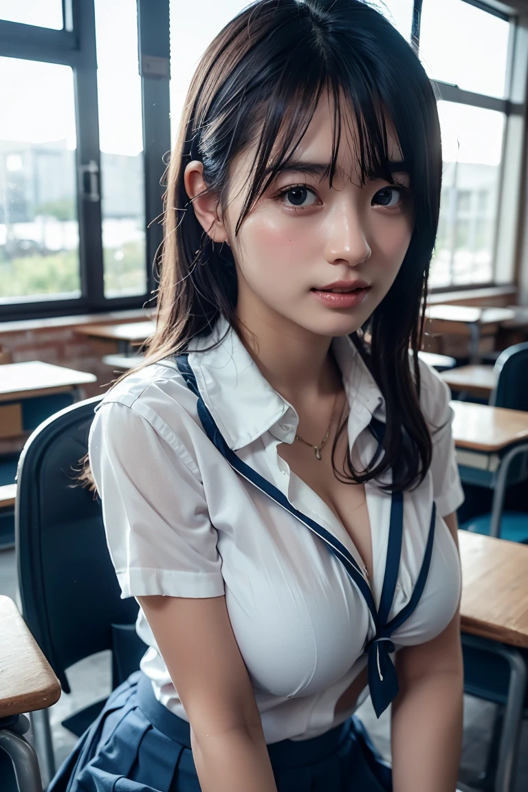 Arad Asian woman in school uniform poses by the window, Surrealism female students, Surrealism female students, cute female student, Realistic young gravure idol, japanese girl school uniform, Japanese school uniform, Wearing a Japanese school uniform, Realistic schoolgirl, Beautiful Anime High School Girls, girl in uniform, sakimichan, seductive anime girls, Japanese model