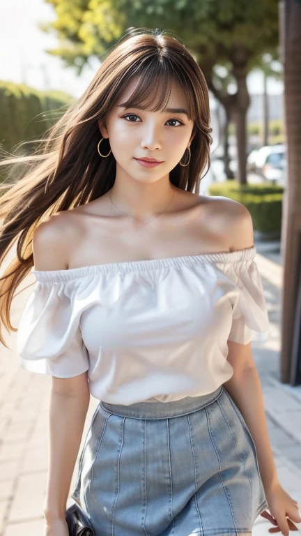 high detal,8K分辨率,超高分辨率,Young beautiful girl slightly fat,((waist-up)) ,full bodyesbian,A cute girl,long whitr hair,Bright and clear eyes,(voluminous hair,鎖骨,Exquisite and perfect facial features, the most beautiful big eyes,Long eyelashes,Wear a lace suspender bandeau top,Puffy skirt,,Crop topping,sweet eyes,ssmile),dynamic angle,Extreme picture quality,Highest accuracy,Precise and perfect human anatomy,with blue sky and white clouds,On the beautiful seaside,sandbeach。