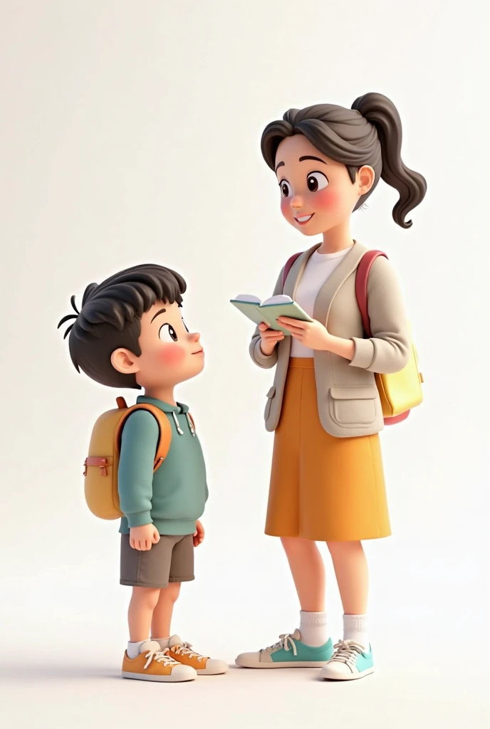 Hello, I want a picture of a tender female psychologist, young and smiling in Studio Ghibli format, The psychologist is playing with her children. In the background there is a blue circular watercolor with clouds and books, She is dressed in a backpack and a psychology lab coat