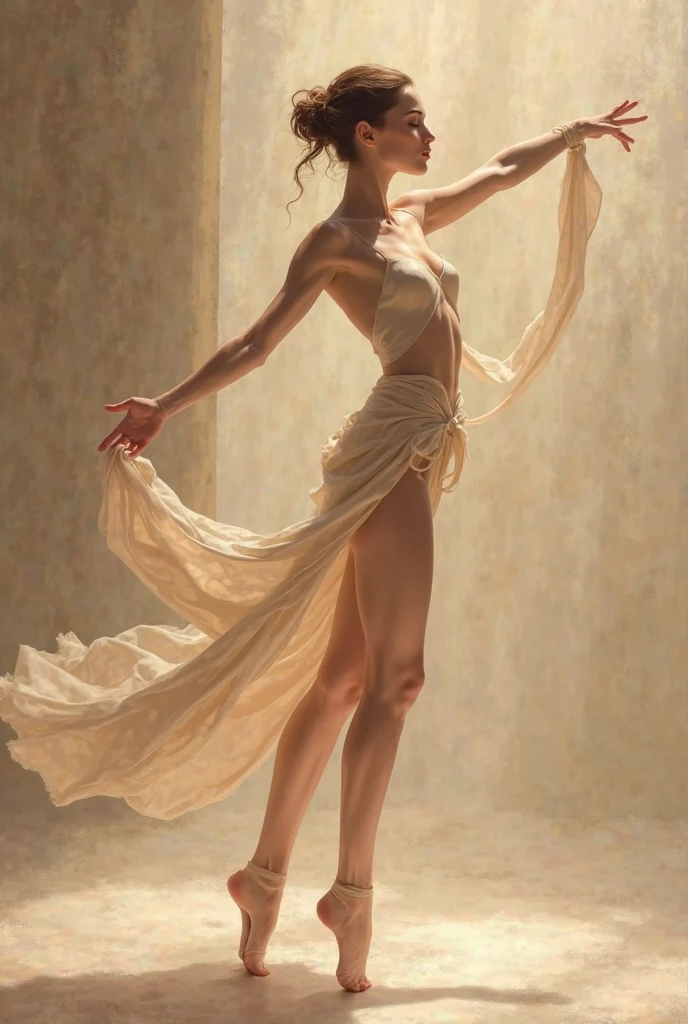 Oil painting, a medival dancer, naked woman