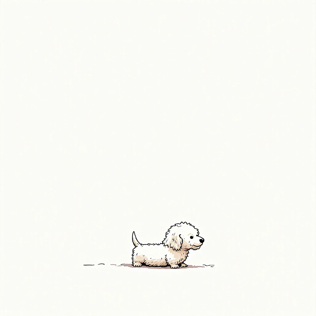 (High quality, 8k) line drawing, lineart, black and white, 1 cute and fluffy chihuahua dog on a beach