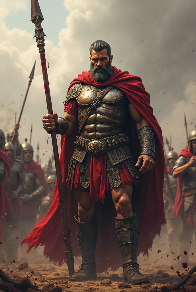 Spartan on the battlefield, holding a skull full of blood.