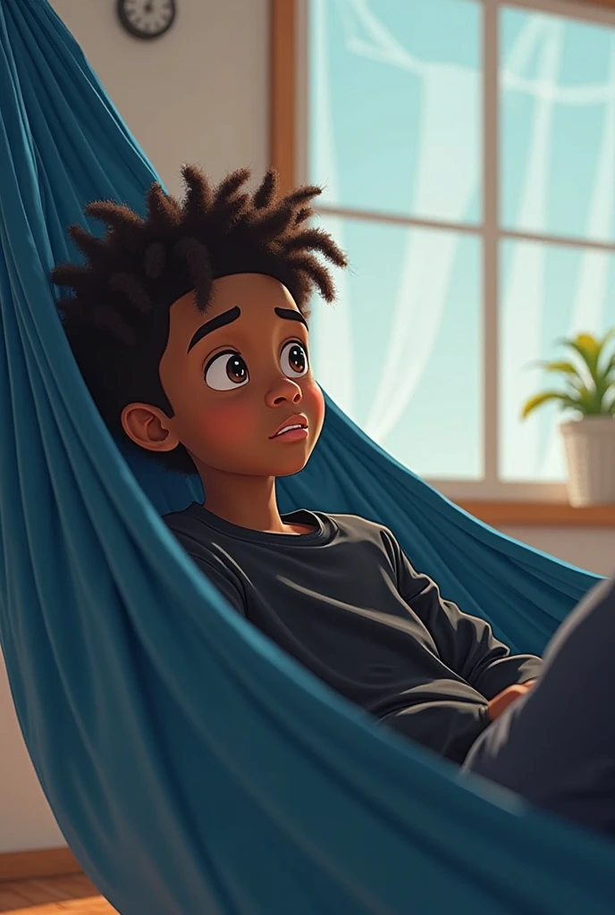 Painting by Jean-Baptiste Monge depicting a black boy with a small penguin with magical power in his hands, looking at his hands, (Pixar Style)++, 3D, Jean-Baptiste Monge, inside the room, (appears the bed, walls and a window), pictures and bookshelves on the wall --Air 2:3 --testp -optimist; --auto --s2