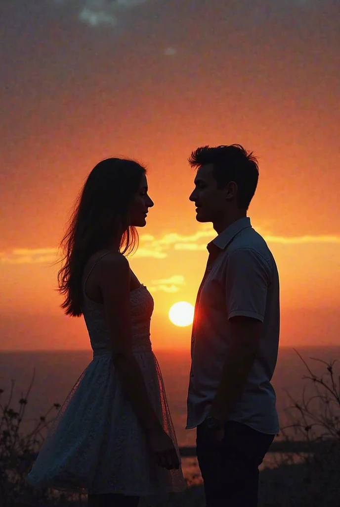 Pink Sky Couple beautiful silhouette Romantic Spectacular views