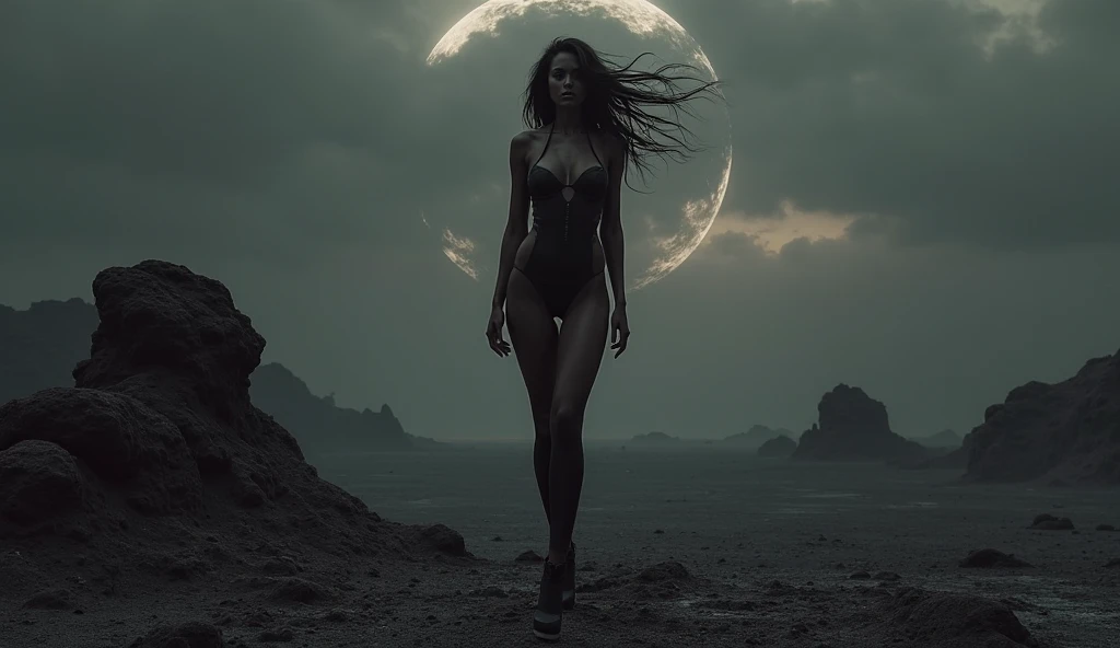 Create me a picture of an alien woman from behind in underwear