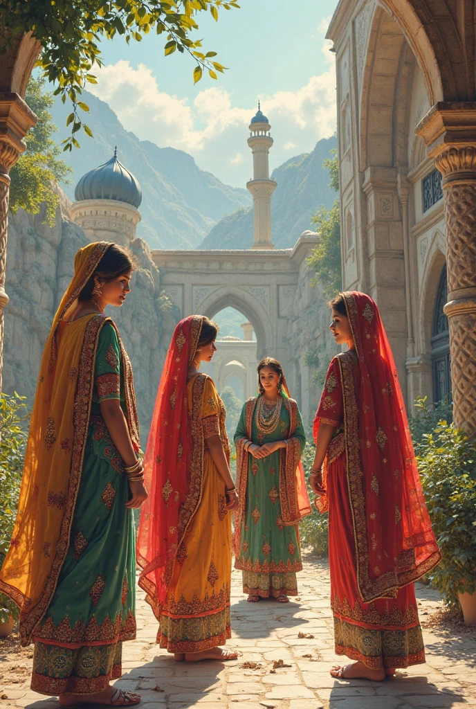 Pakistani women in Balochistan dresses playing traditional games dream like feel