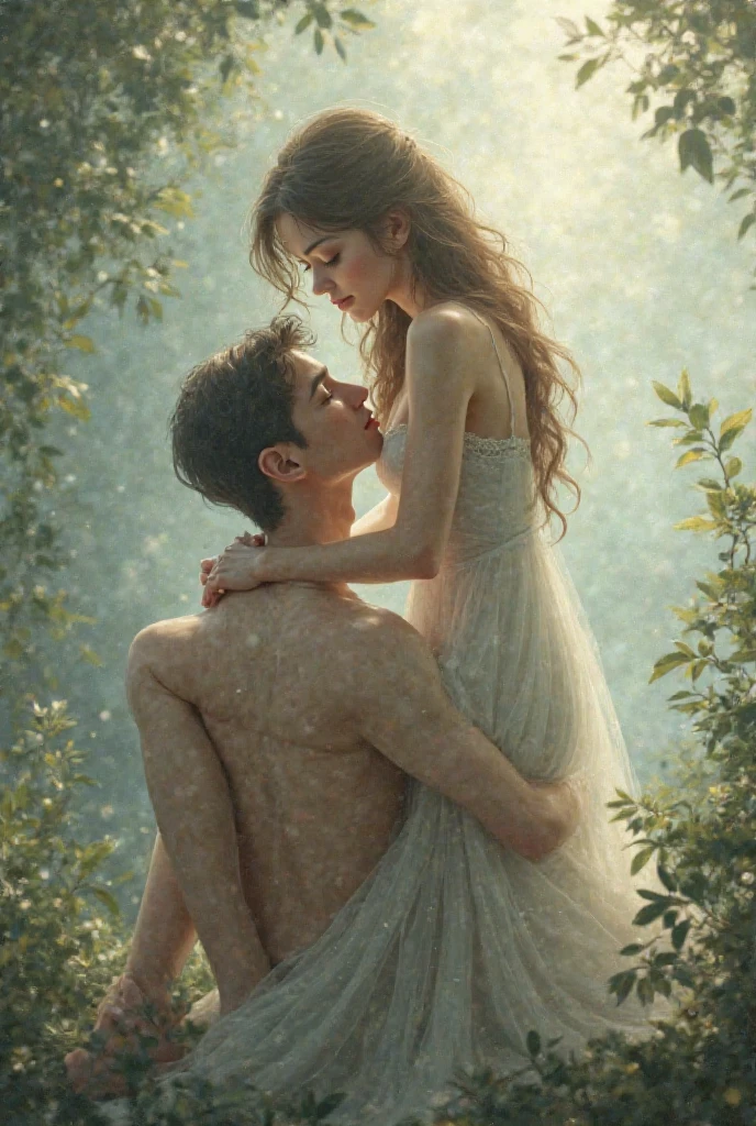 a young white woman laying on back with her head resting on the lap of 18 y/o white handsome male, romantic atmosphere, happy faces, detailed faces, natural lighting, (best quality,4k,8k,highres,masterpiece:1.2),ultra-detailed,(realistic,photorealistic,photo-realistic:1.37),portraiture,warm color tones,soft lighting,gentle expression,loving gaze,intimacy,tender moment,natural setting,lush greenery,sun dappled,calm peaceful mood