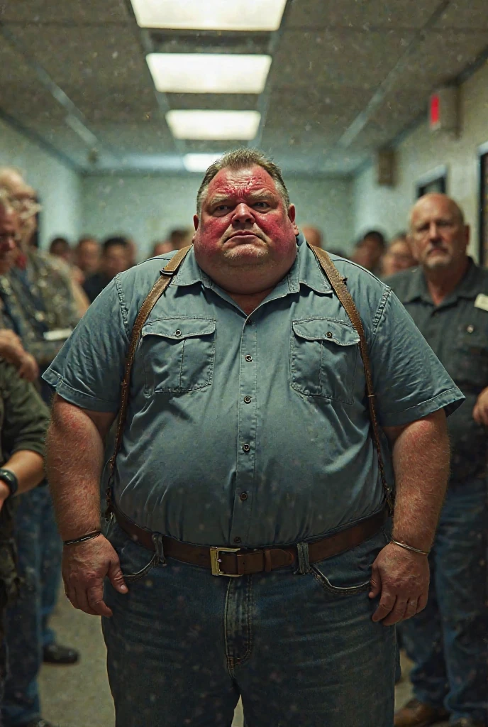 Very fat and dirty muscular janitor