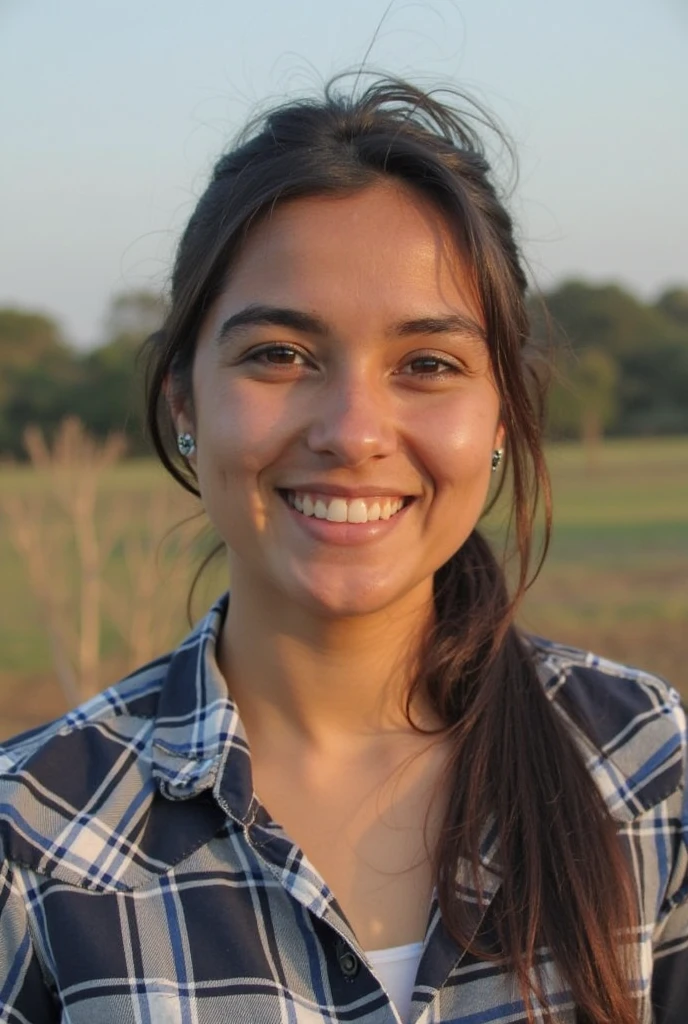Person opening their eyes and smiling, with a view of the surrounding nature.