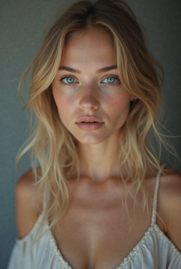 18 years old blonde girl, blue eyes, ?????,nice cleavage, belly exposed, High resolution, Masterpiece, Best quality, Intricate details, highly detailed, sharp focus, detailed skin, realistic skin texture, texture, detailed eyes, professional, 4K, charming smile, shot on Canon, 85mm, shallow depth of field, Kodak Vision color, perfect fit body, Extremely detailed, photographed_\(ultra\), photorealistic, Realistic, Post-processing, Maximum details, roughness, real life, ultra realist, photorealism, photography, 8K UHD, photography.