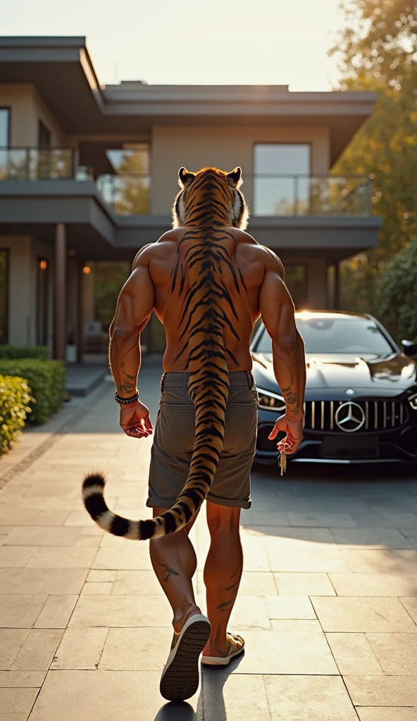 Shirtless hybrid man with jaguar head