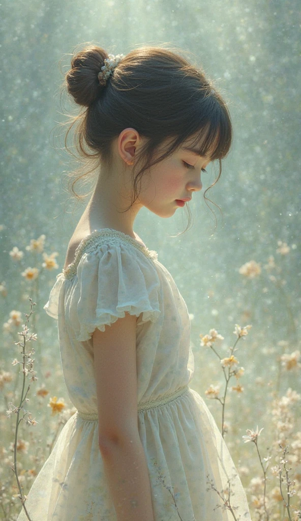 夜の野原にいるgirlのアラフェッド画像, Dress with delicate golden embroidery, soft night lighting, soft golden hour lighting, amazing young graceful person, golden hours, ( golden hour ), (golden hour),11歳のかわいい日本のgirl, flowing dress, at golden hour, In the soft dream-like light of dusk、かわいい若いgirl, かわいいのgirl, girlの, genuineなヤンググラビアアイドル、girl、no makeup, various hairstyles、half up hair、baby face、beautiful girl, (genuine:1.4)、Photographed with Canon 5D MK4, Photographed with Canon EOS 5D Mark IV。, Photographed with Canon EOA 6 D Mark II, very detailedな顔と肌の質感、 fine eyes、double eyelid、very detailed, ticker, unite, 8k painting wallpaper, small details, masterpiece, highest quality, (8K, highest quality, masterpiece:1.2), (genuine, photogenuineistic:1.37), Super detailed、遠くを見つめるgirl、11歳のかわいいgirl、