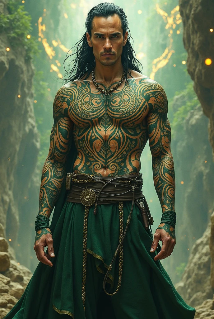 Elf Man ,BROWN SKIN, with green eyes, Unclothed, with the body well detailed