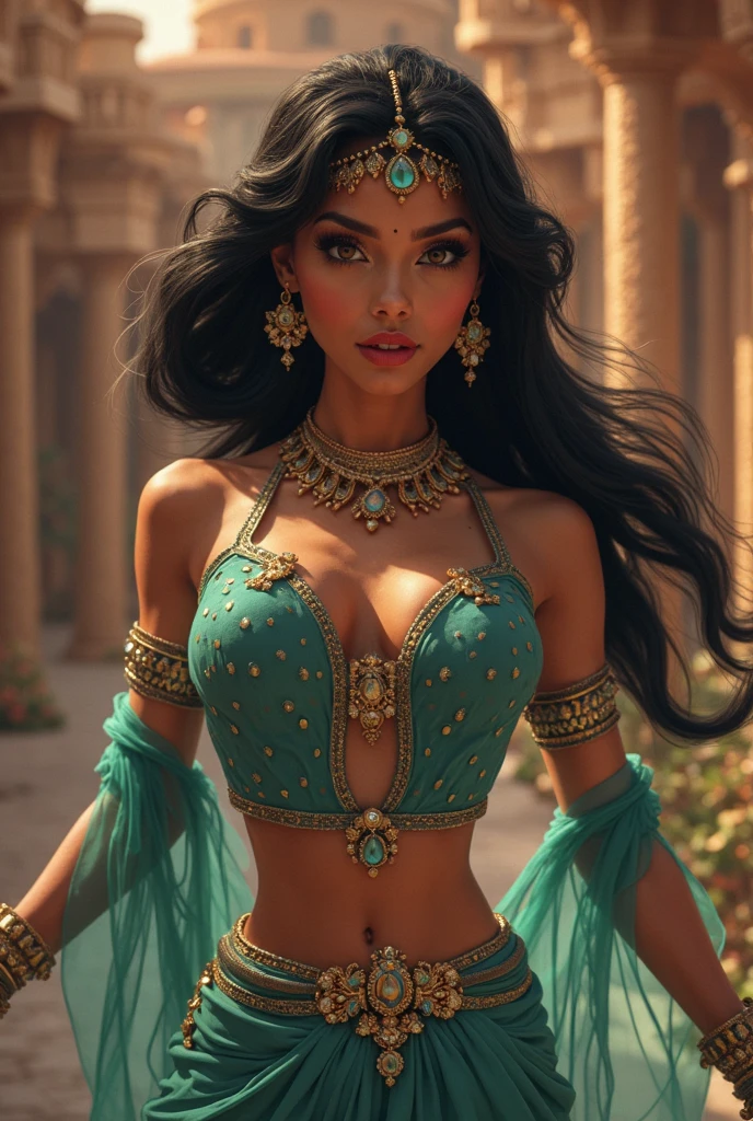 Stunning Princess Jasmine, photo in 8k, in action, cinematic.