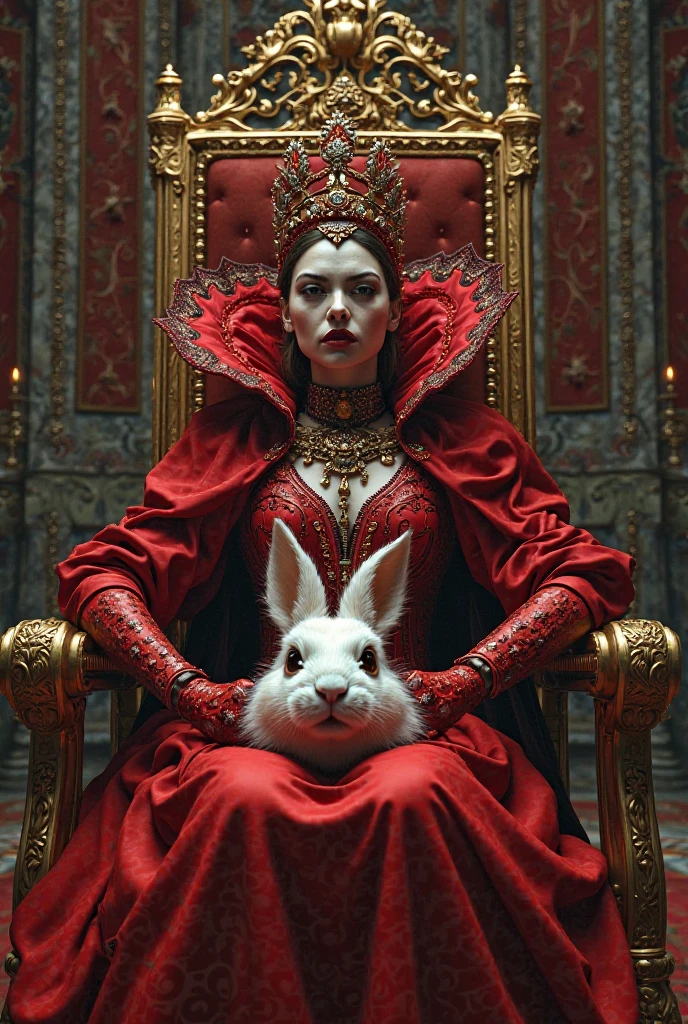An evil queen with a pet rabbit