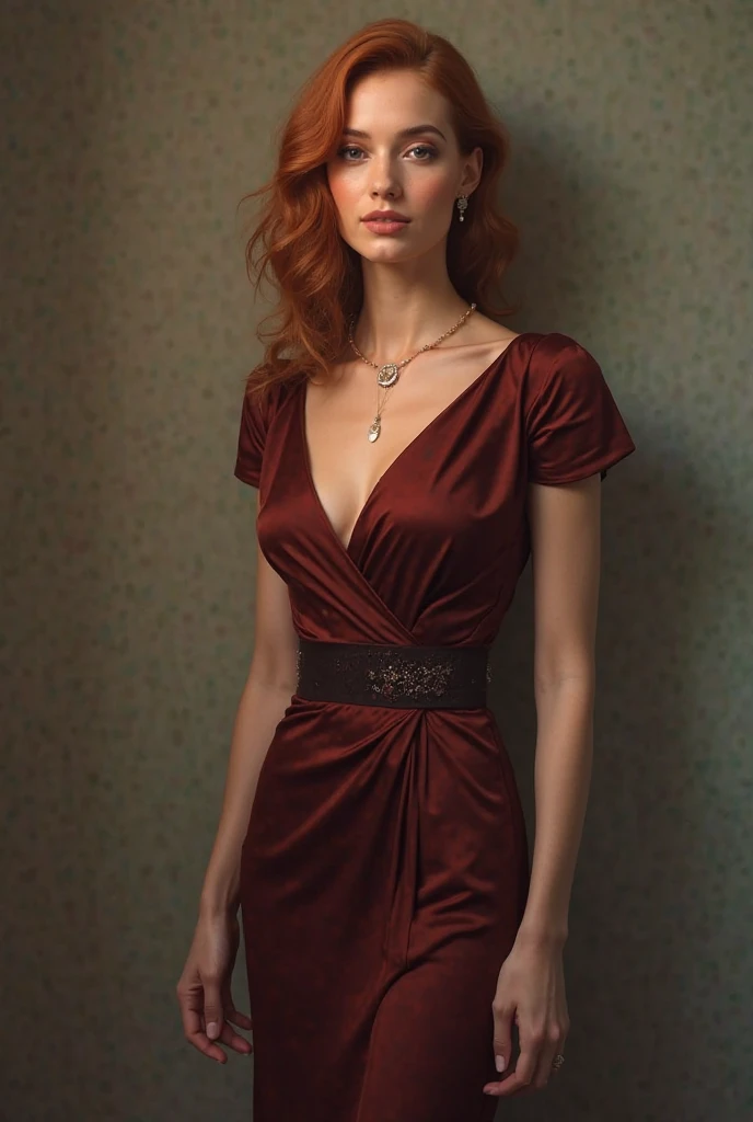 8k, highest quality, ultra details, Euro-American woman, young, realistic, modern days, formal attire, professional setting, red hair