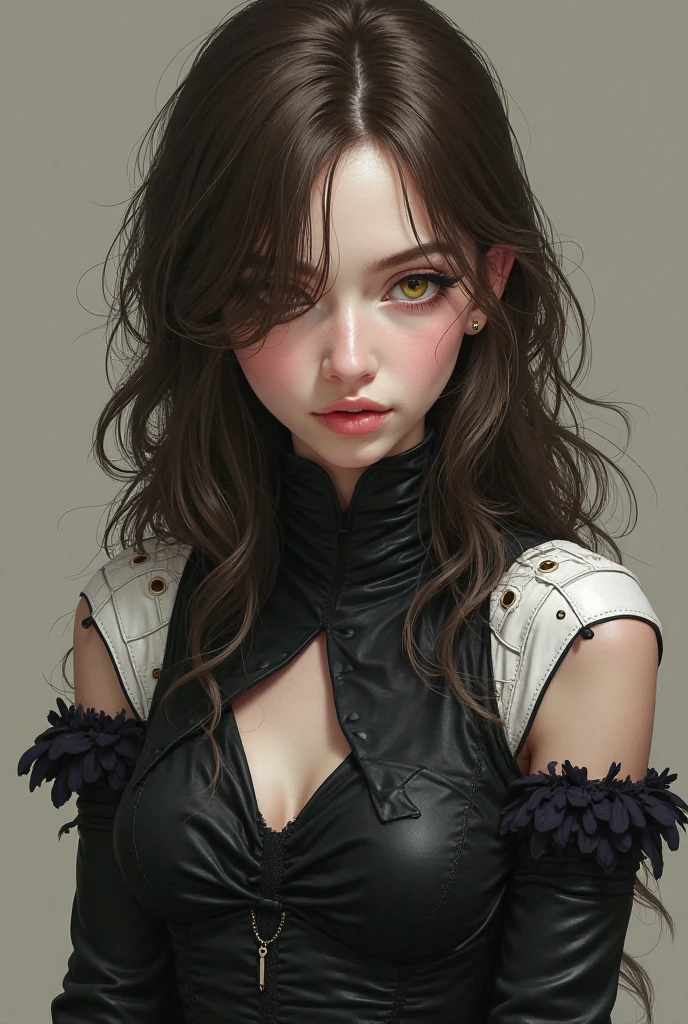 (masterpiece), perfect anatomy, intricate, (highly detailed), masterpiece, photorealistic, perfect anatomy, cinematic lighting, shading, super detailed skin, beautiful detailed eyes, best quality, ultra-detailed, (illustration), ultra-detailed, close-up, (extremely delicate red eyes:1.3), goth eye shadow, gothic chocker, t-shirt, latex jeans, (tight fabric in vibrant black), (black hair:1.3), (undercut hair), (extremely detailed gothic design), gothic theme, evil background, nightmare landscape, dynamic pose, shadow, contrast, refraction, perspective, depth, good anatomy, stunning details