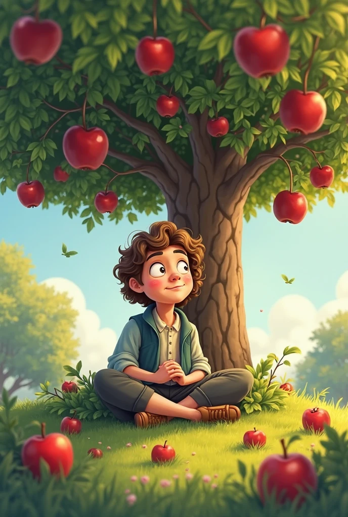 painting of a boy sitting under a tree with apples in the background, Arte infantil em Artstation, adorable digital painting, inspirado em Johannes Helgeson, Rob Rey, young blonde boy fantasy thief, pintura digital bonita, pintura digital de alta qualidade, inspirado em Michael Malm, arte de pintura digital dos desenhos animados, Arte no estilo de Guweiz, arte de fundo