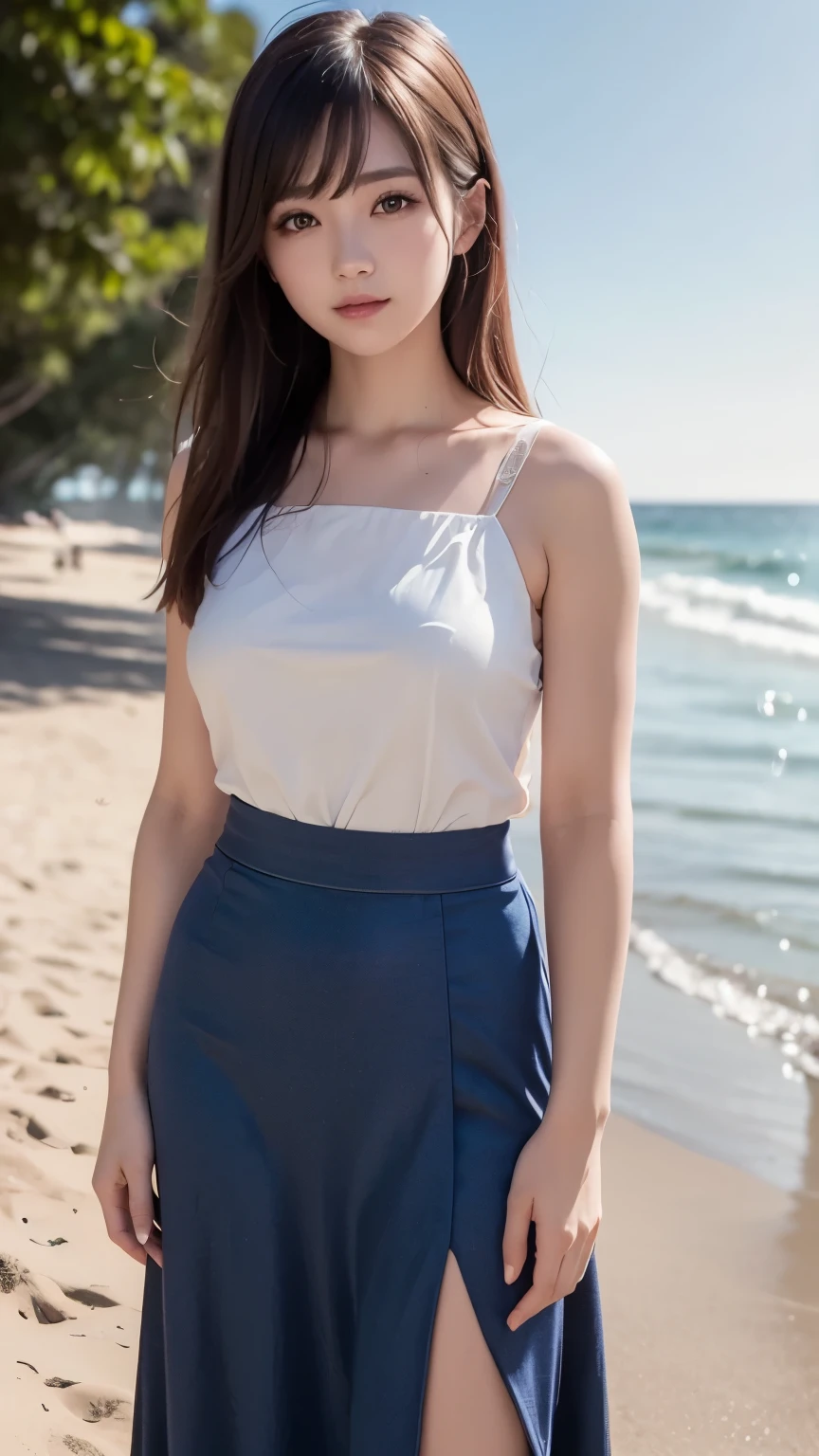 masterpiece, beach, ocean, happy, smiling, looking at viewer, kawaii, beautiful, fantasy, ultra realistic photo, full body shot, 1 girl, solo, High Resolution, 視線を向けmasterpiece, beautiful woman, smiling, looking at camera, kawaii, full body shot, Alone, fantasy beach scene, ocean, golden hour lighting, detailed face, intricate clothing, highly detailed, ultra-realistic, 8k, photorealistic, cinematic lighting, Volumetric Fog, vibrant colors, bokeh