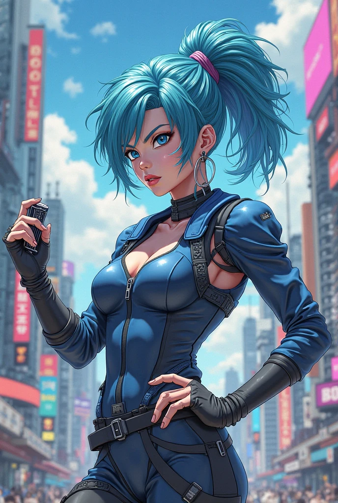 (best quality,4k,8k,highres,masterpiece:1.2),ultra-detailed,(realistic,photorealistic,photo-realistic:1.37),Ami Mizuno as a Mad Max survivor in the Westland,deserted post-apocalyptic world,dusty landscape,harsh sunlight,burning orange sky,gritty and distressed,ripped and tattered clothing,utility belt with survival tools,protective goggles covered with dust,Ami's bright blue hair flowing in the wind,determined and fierce expression,holding a modified high-tech weapon,scanning the horizon for danger,thick layers of dirt and grime on her face and hands,imposing scar across her cheek,distant ruins of a futuristic city in the background,Ami's transformation into a hardened warrior,blending her intelligence and strength,creating an iconic and empowering image,combining anime style with the gritty aesthetics of Mad Max.
