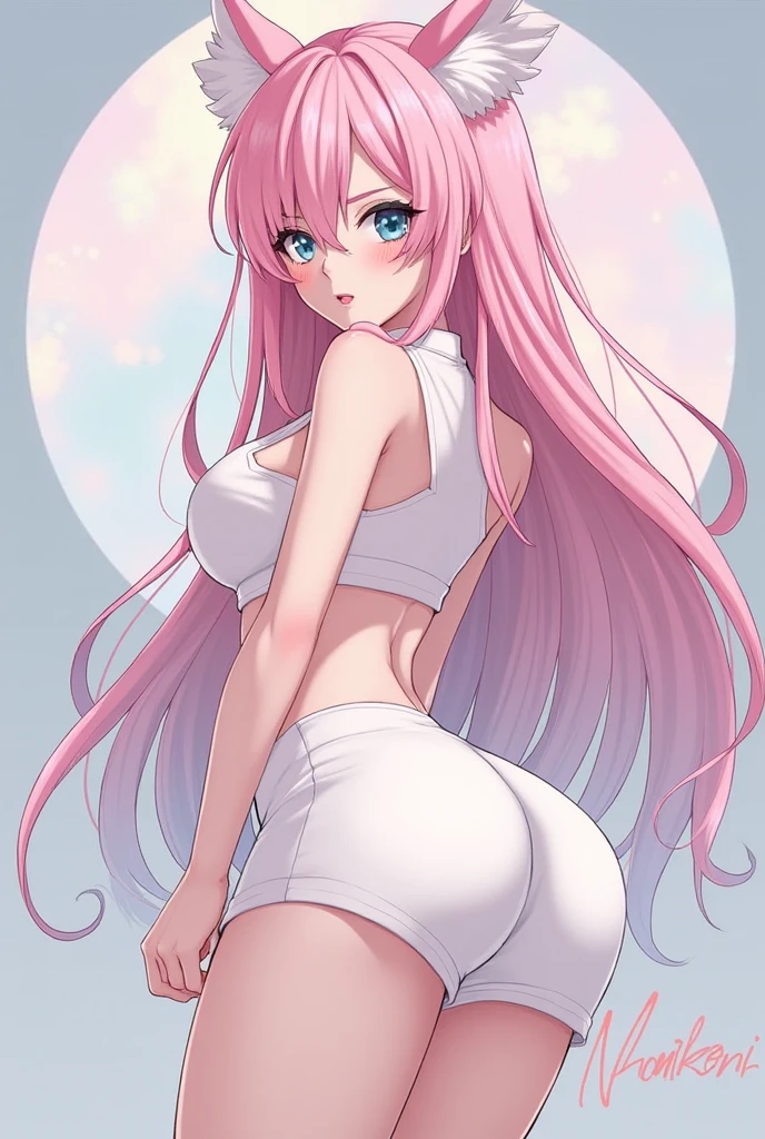 1girl, pussy, (ass, naked, nude:1.3), zero two, darling in the franxx, 1girl, bangs, green eyes, hairband, horns, long hair, oni horns,pink hair