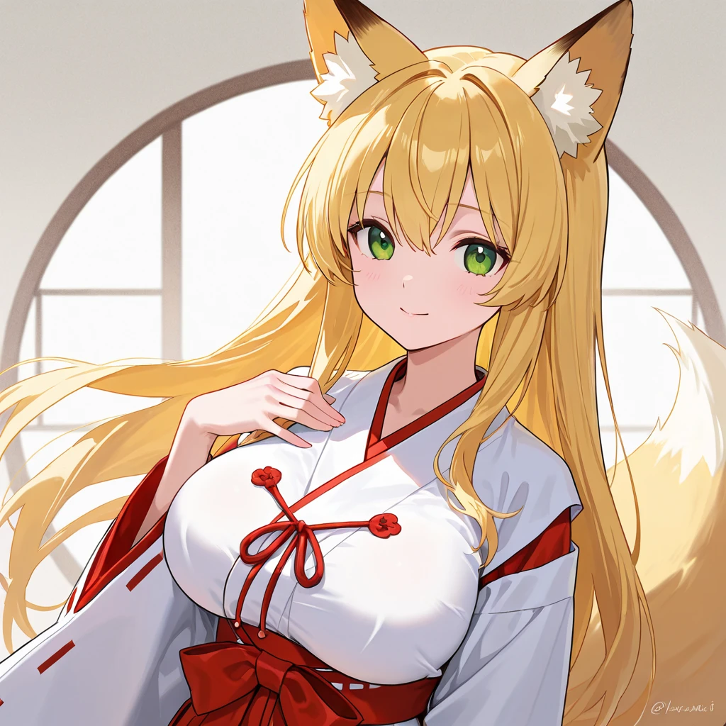 +++ extremely quality extremely detailed absurdres high resolution, contrapposto glow shine like opal animeted ++ Faint lips,UC:realistic cute anime face cinematic angle Girl at the front single focus dynamic pose <lora:hipoly3DModelLora_v10:0.1:NF> hiqcgbody, haruhime <lora:haruhime:0.6> 1girl, blond hair fox_ears huge fox tail long hair blunt_bangs shiny hair, green_eyes sleepy eyes, eyeliner blush medium breasts skindantation choker +++ collarbone,red kimono, japanese_clothes, half off_shoulder :>