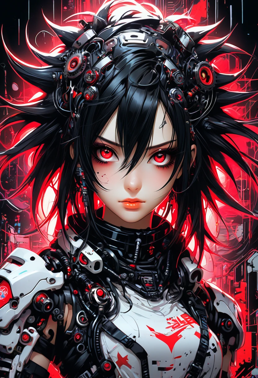 cyberpunk_(series) cyberpunk_edgerunners rebecca_(cyberpunk) highres spoilers 1girl artificial_eye black_jacket blood blood_from_eyes blood_from_mouth colored_sclera colored_skin corpse death flower flower_over_eye green_hair ((guro)) jacket mechanical_eye neck_tattoo open_clothes open_jacket petals pink_tattoo red_eyes red_sclera signature solo stomach_tattoo symbol_in_eye tattoo twintails twitter_username white_skin yellow_eyes