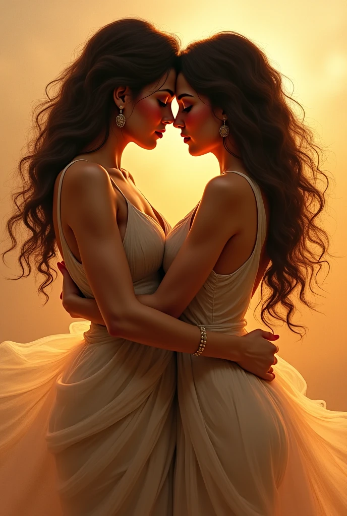 Create a painting based on the theme jubilee, a painting of two women lovers sharing and showing affection, but make it appropriate, but romantic, and make it two filipino women. Make the composition interesting, like therew a story behind it, ñike theres so much love behind it, in the style of romanticism preferrably