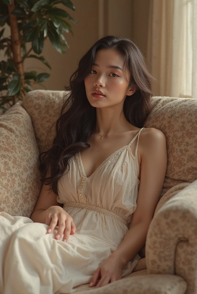 (best quality,4k,8k,highres,masterpiece:1.2),ultra-detailed,(realistic,photorealistic,photo-realistic:1.37),photo,a beautiful 20-year-old woman lies peacefully in a cozy bed illuminated by a soft, warm light. Her long, flowing brown hair cascades over the pillows, framing her face in an ethereal glow. The woman has a natural charm, her bare skin adorned with freckles that add a touch of innocence and whimsy to her appearance. Her body is elegantly displayed, showcasing her medium-sized breasts with a sense of pride and confidence. Everything about her exudes a goblincore aesthetic, with a hint of mysticism and earthy vibes. The room itself is filled with elements of goblincore, with vintage floral wallpapers, potted plants, and antique furniture creating a cozy and nostalgic atmosphere. The overall color palette is warm and earthy, with hues of deep greens, browns, and soft pastels. The lighting is soft and diffused, casting gentle shadows and creating a dreamlike ambiance. The image quality is exceptional, capturing every minute detail from the delicate freckles on the woman's skin to the intricate patterns on the wallpaper. This masterpiece of a photo is a celebration of natural beauty and the enchanting allure of goblincore aesthetics.