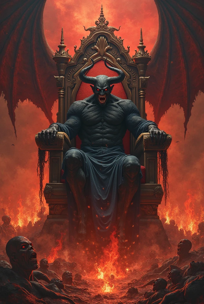 Create an image of Daemon Asmodeus, sitting on his throne