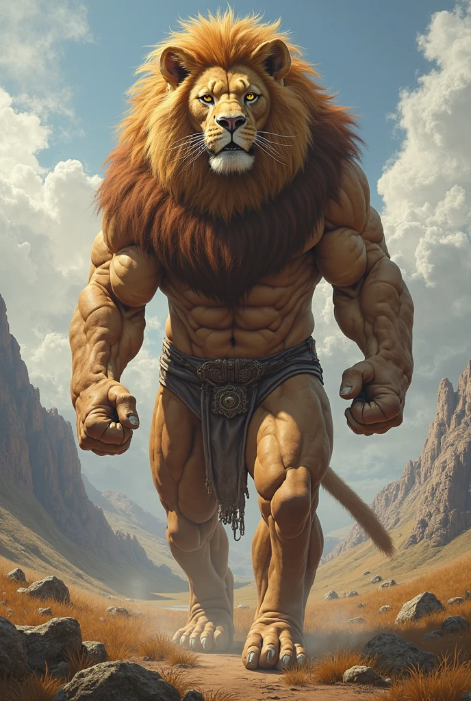Loincloth, lion, big mane, brown mane, orange body, looking at viewer, happy kind face, brown eyes, nipples, fatless muscular body, showing pecs, focus pecs, detailed muscular face, big bodybuilder body, muscular male, muscular, detailed muscles, detailed fur, bright fur, bright body, detailed face, high detailed, high resolution, high quality, big detailed muscular thigh, big detailed muscular ass, detailed beautiful eyes, detailed savanna background, big detailed muscular abs, huge detailed muscular pecs, big detailed muscular biceps, anthro, male, manly, masculine, full body portrait, by bruteandbrawn, by personalami, by kenket, (intricate, high detail, hi res, film photography, soft focus, RAW candid cinema, photorealism, realistic, photorealistic, analog style, subsurface scattering, best score, absurd resolution, masterpiece, best quality, ultra realistic, 8k)