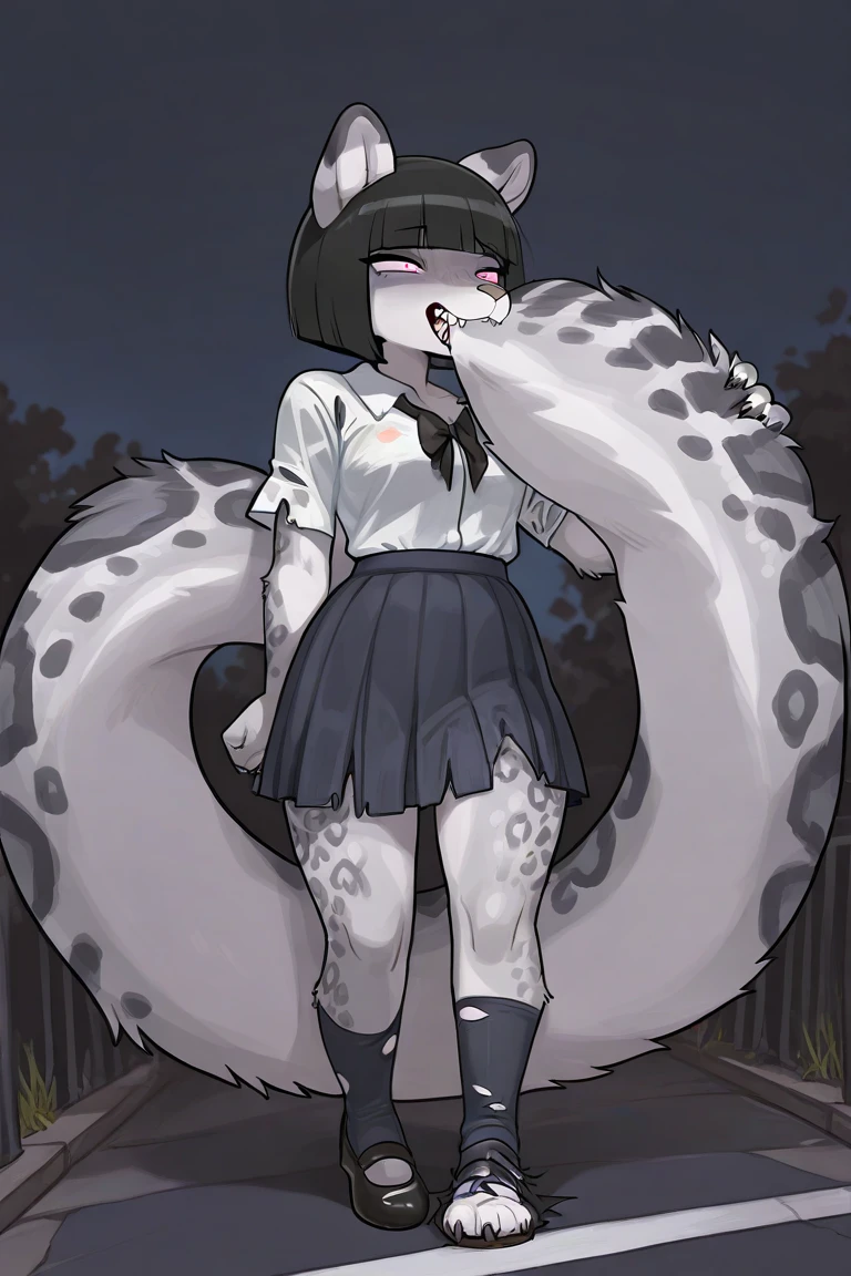 score_9, score_8_up, score_7_up, tentacles, ina, long hair, plain black sports bra, ribbon, black shorts, black wristband, skinny, abs, white sports jacket, small breasts, hand on hip, street, smile, looking at viewer, futanari, cock out, gigantic penis, tapering penis, diphalism, two penis, huge testicles, erection, trees, autumn