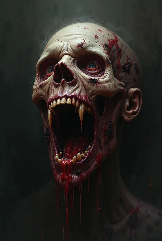 Dave McKean Style - The CORINTHIAN Daemon character Dramatic dynamic portrait Dave McKean Art Style eerie atmosphere Grimdark gritty texture,, ((subtle hints of gore in new school Japanese ink in ((jinji ito style)), teeth in orbital sockets,,holding the knife of a recent crime. Tongue, dental exaggeratively fixated, hideous smile, Unsettling