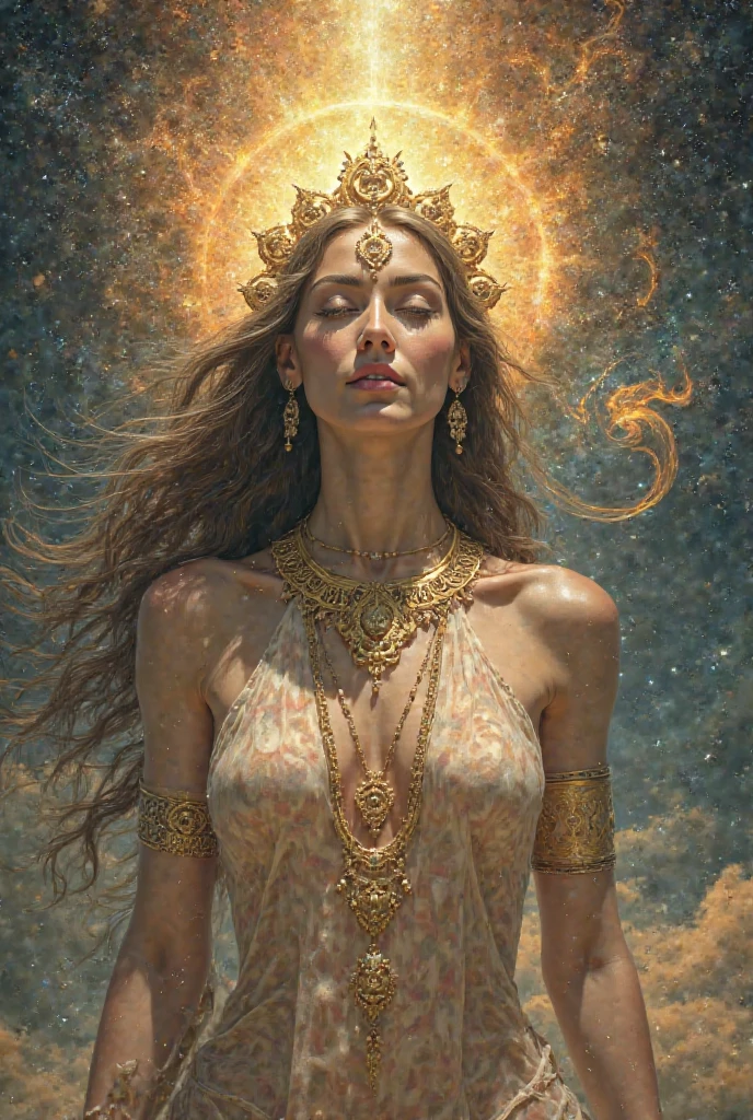 detailed oil painting of a naked goddess of fortune in a medieval fantasy world, intricate details, beautiful face, long flowing hair, delicate skin, elegant pose, fantasy architecture, glowing light, warm colors, cinematic lighting, dramatic shadows, highly detailed, masterpiece, 8k, photorealistic, hyper detailed